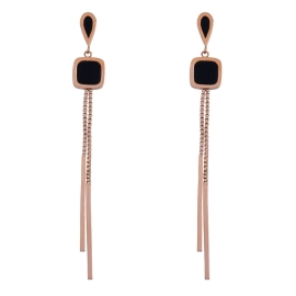 Earrings Elegant Drop Square Stainless Steel - Rose Gold Black