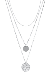 Necklace 3 Layered Coins Hammered Stainless Steel